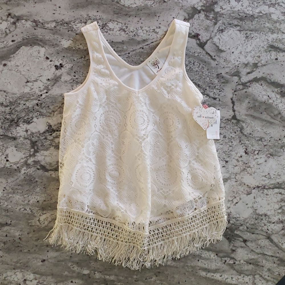 Self esteem lace fringe tank top NWT